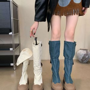 Zhuipin Summer Hot Girl Thick Sole Over Knee Boots Women Autumn American Retro Western Cowboy Boots