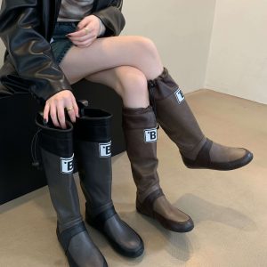 2023 Autumn New Outdoor Camping Long Knight Riding Boots Women Not Over Knee Japanese Style Waterproof Anti Slip Rain Boots