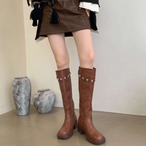 ZHUIPIN Women's PU Leather Riding Boots 2023 Autumn Winter High Top Boots Black Brown Two-Way Wear