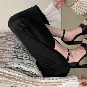 Everyday Versatile! 2025 New Satin Crystal Buckle Black Square Toe Chunky Heel 13CM High Heel Sandals 35-40