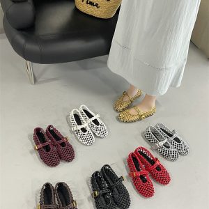 2025 New Fashion Woven Hollow Out Flat Shoes Women's Slip-On Round Toe Loafers