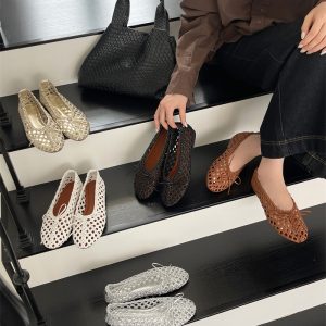 2025 New Spring Autumn Handwoven Hollow Out Flat Shoes for Women