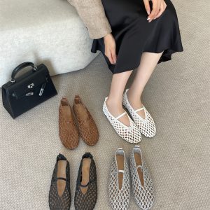 2025 New Woven Flat Shoes for Women Hollow Out Casual Loafers
